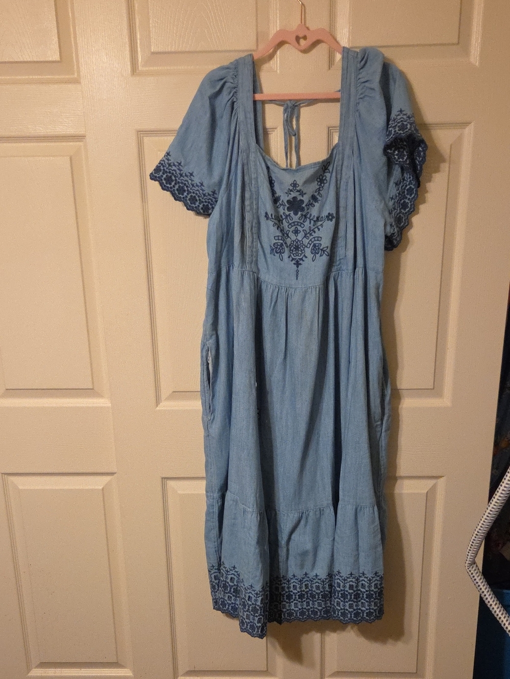Old Navy Light Blue Embroidered Midi Dress